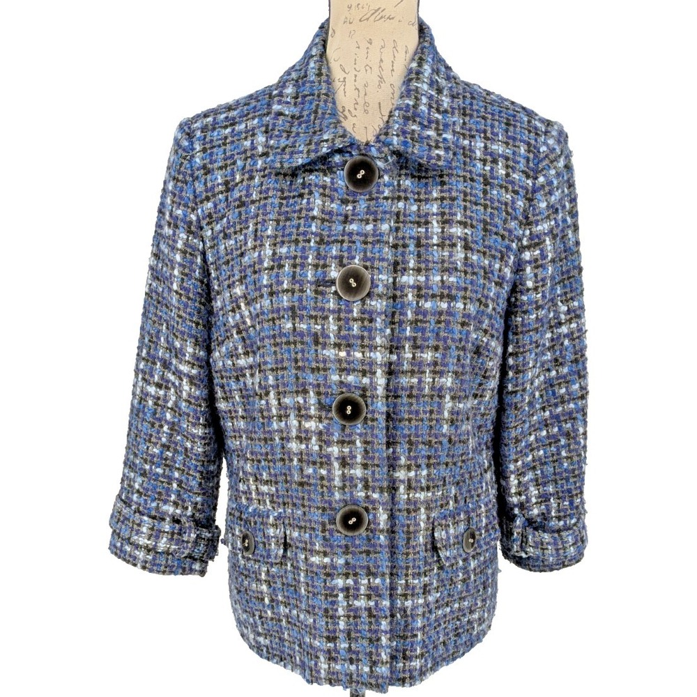 J. M. COLLECTION Blazer SIZE 10 Woolish Nubby Texture Tweed Gray Blues White